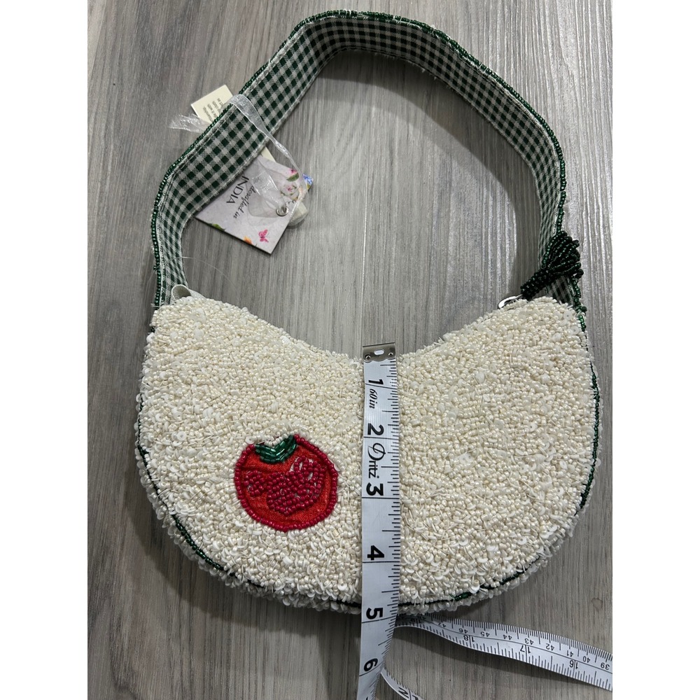 Viral beaded tiktok Vegetable Garden Shoulder Bag‎ White Gingham Strap India new - Picture 4 of 7